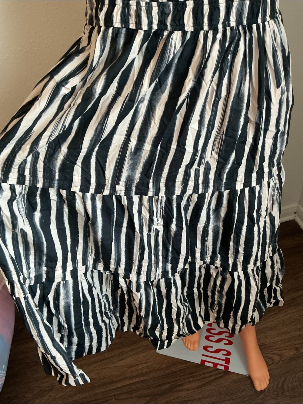 Anthropologie XS Black White Stripe Maxi Dress Cotton Pockets - Picture 6 of 13